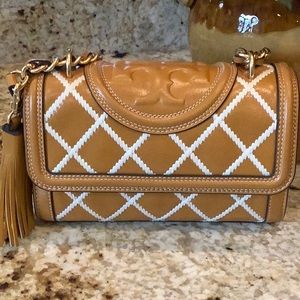 *NEW* Tory Burch Fleming Pop Quilt Small Convertible Bag/Dark Cannoli